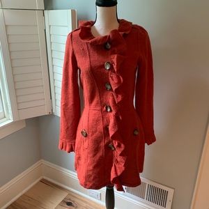 Anthro. Red Wool 3 Quarter Length Sweater Jacket